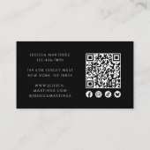 Elegant Black QR Code Social Icons Photo Makeup Visitenkarte (Rückseite)