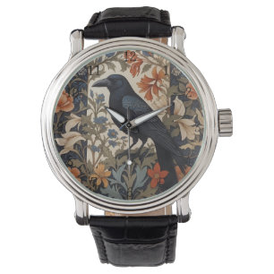Elegant Black Raven William Morris Inspiriert Armbanduhr