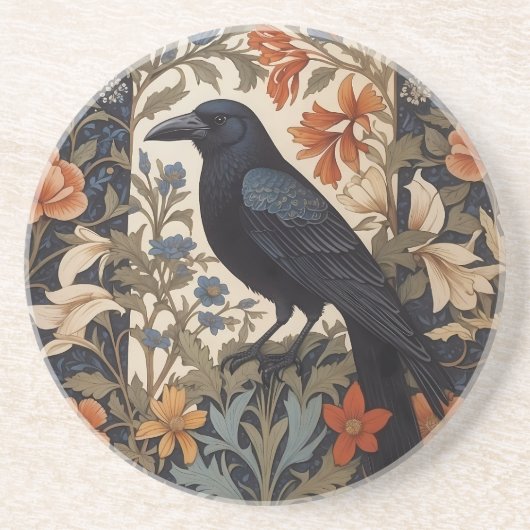 Elegant Black Raven William Morris Inspiriert Getränkeuntersetzer (Vorne)