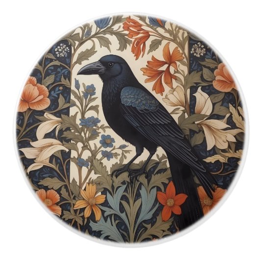 Elegant Black Raven William Morris Inspiriert Keramikknauf (Vorderseite)