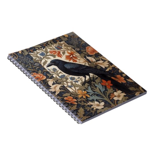 Elegant Black Raven William Morris Inspiriert Notizblock (Rechte Seite)