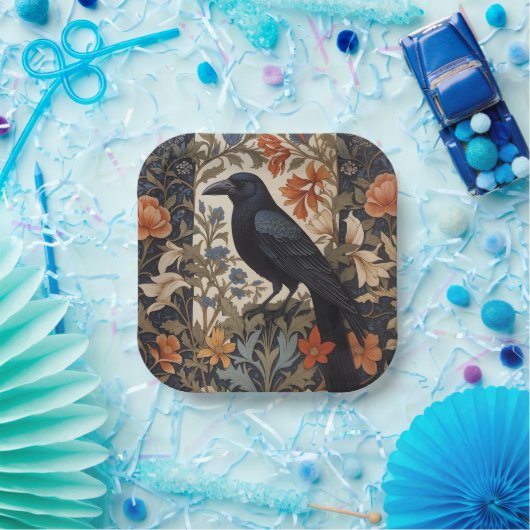 Elegant Black Raven William Morris Inspiriert Pappteller (Party)