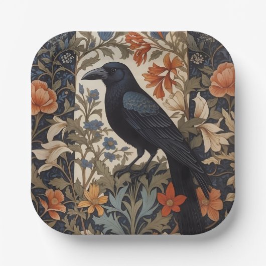Elegant Black Raven William Morris Inspiriert Pappteller (Vorderseite)