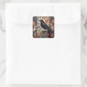 Elegant Black Raven William Morris Inspiriert Quadratischer Aufkleber (Tasche)