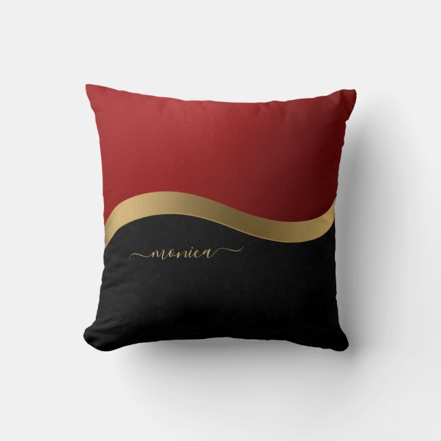 Elegant Black Red and Gold Personalized Kissen (Vorderseite)
