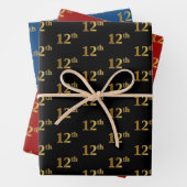 Elegant Black, Red, Blue, Imitate Gold 12. Event # Geschenkpapier Set (Beispiel)
