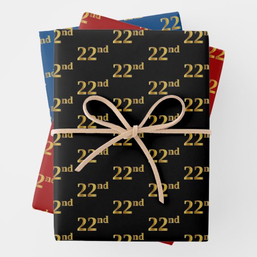 Elegant Black, Red, Blue, Imitate Gold 22. Event # Geschenkpapier Set (Beispiel)