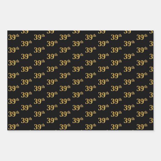 Elegant Black, Red, Blue, Imitate Gold 39. Event # Geschenkpapier Set (Vorderseite)