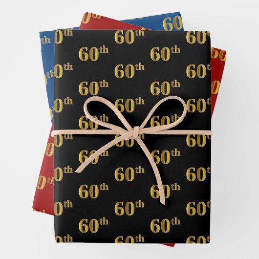 Elegant Black, Red, Blue, Imitate Gold 60. Event # Geschenkpapier Set (Beispiel)