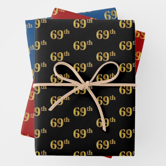 Elegant Black, Red, Blue, Imitate Gold 69. Event # Geschenkpapier Set (Beispiel)