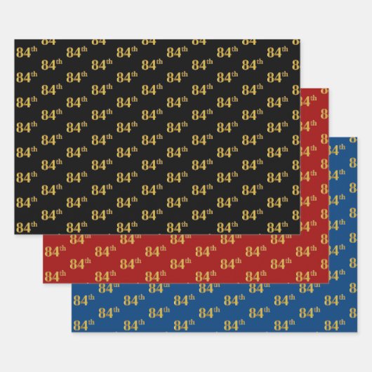 Elegant Black, Red, Blue, Imitate Gold 84. Event # Geschenkpapier Set (Set)