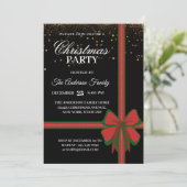 Elegant Black Red Bow Christmas Holiday Party Einladung (Stehend Vorderseite)