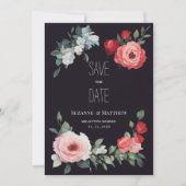 Elegant black red pink blue roses Save the Date Einladung (Vorderseite)