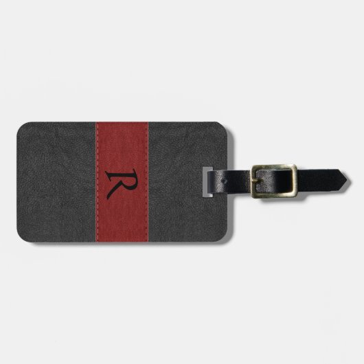 Elegant Black & Red Vintage Leather Luggage Tag Gepäckanhänger (Vorderseite horizontal)
