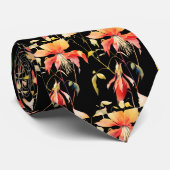 Elegant Black Red Wildblumen Neck Tie Krawatte (Gerollt)