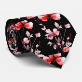 Elegant Black Red Wildblumen Neck Tie Krawatte (Gerollt)