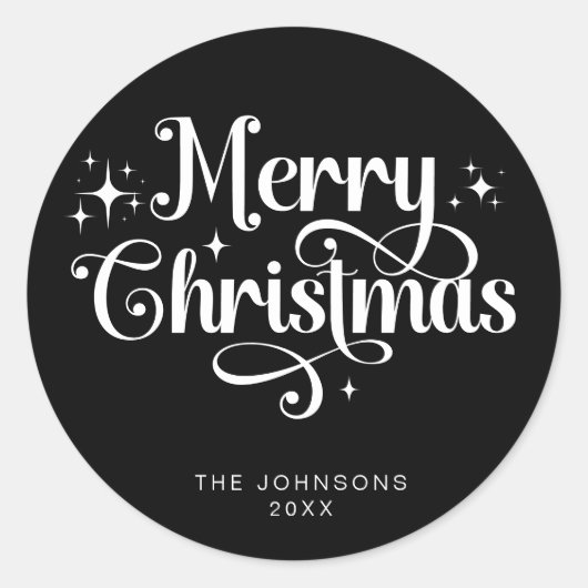 Elegant Black Retro Frohe Weihnachtsschrift Custom Runder Aufkleber (Vorderseite)