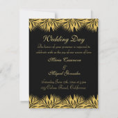 elegant black ring gold star flower einladung (Rückseite)