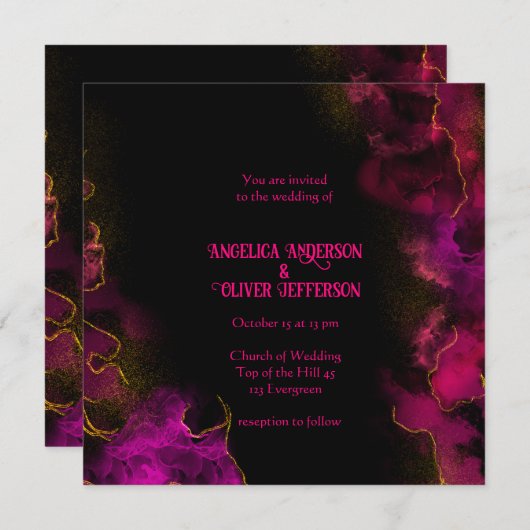 Elegant Black (rosa Text) Einladung zur Hochzeit (Vorne/Hinten)