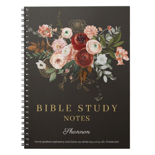 Elegant Black Rose Gold Floral Custom Bible Study Notizblock (Vorderseite)