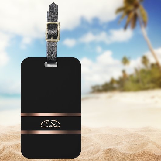 Elegant black rose gold monogram initials gepäckanhänger