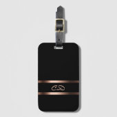 Elegant black rose gold monogram initials gepäckanhänger (Vorderseite Vertikal)