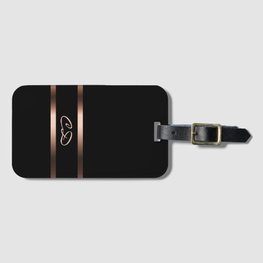 Elegant black rose gold monogram initials gepäckanhänger (Vorderseite (Horizontal))
