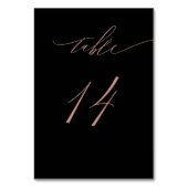 Elegant Black Rose Gold Script No. 14 Wedding Tischnummer (Vorderseite)