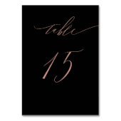 Elegant Black Rose Gold Script No. 15 Wedding Tischnummer (Rückseite)