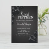 Elegant Black Rose Gothic 15. Geburtstag Einladung (Stehend Vorderseite)