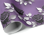 Elegant Black Roses With Silver Leaves Geschenkpapier (Rolleneckpunkt)