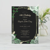 Elegant Black Sage Green Rose 18th Birthday Debut  Einladung (Stehend Vorderseite)