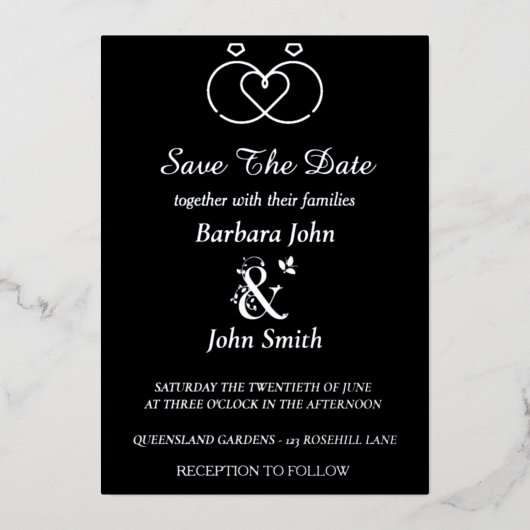 Elegant Black Save The Date Foil Invitation Folieneinladung (Vorderseite)