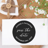 Elegant Black Save the Date Wedding Ankündigung Runder Aufkleber