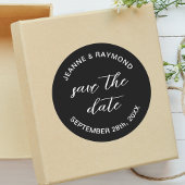Elegant Black Save the Date Wedding Ankündigung Runder Aufkleber