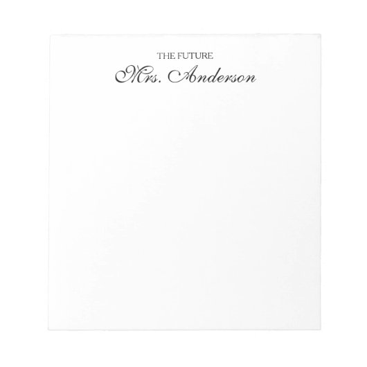 Elegant Black Script Future Frau Name Bride Weddin Notizblock (Vorderseite)
