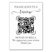 Elegant Black Script QR Code Business Review Tischnummer (Rückseite)