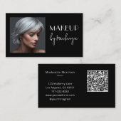 Elegant Black Script QR Code Photo Makeup Visitenkarte (Vorne/Hinten)