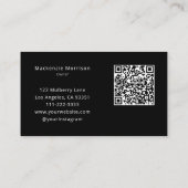Elegant Black Script QR Code Photo Makeup Visitenkarte (Rückseite)