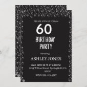 Elegant Black Script Silver Birthday Invitation Einladung (Vorne/Hinten)