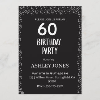 Elegant Black Script Silver Birthday Invitation Einladung