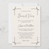 Elegant Black Script Simple Coquette Bow Wedding I Einladung (Vorderseite)