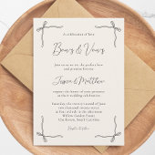 Elegant Black Script Simple Coquette Bow Wedding I Einladung