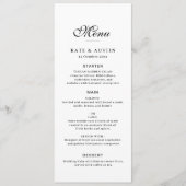 elegant black script white wedding menu card menükarte (Vorderseite)