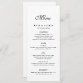 elegant black script white wedding menu card menükarte (Vorne/Hinten)