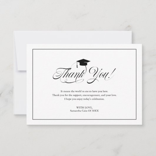 Elegant Black Scrit Vielen Dank Grand Hat Abschlus Dankeskarte (Vorderseite)