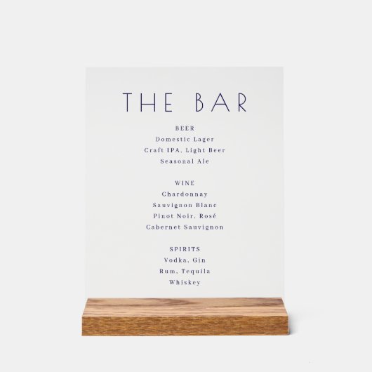 Elegant Black Serif Bar Menu Sign Acrylschild (Vorderseite)