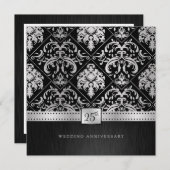 Elegant Black & Silver 25. Hochzeitstag Einladung (Vorne/Hinten)