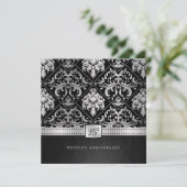 Elegant Black & Silver 25. Hochzeitstag Einladung (Stehend Vorderseite)
