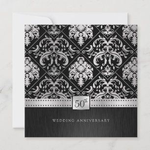 Elegant Black & Silver 50. Hochzeitstag Einladung